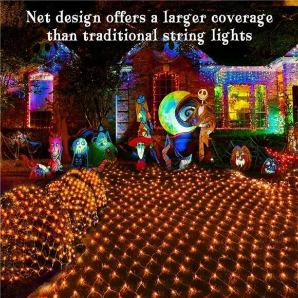 Halloween Net Lights, 200 LED 8.2ft x 4.9ft Orange Halloween Lights with 8 Modes - Picture 4 of 8